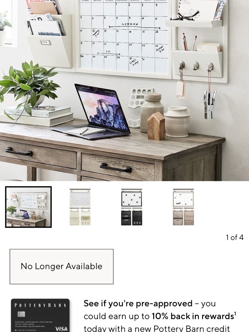 Pottery Barn Cream Magnetic Dry-Erase Wall Calendar for Home Office